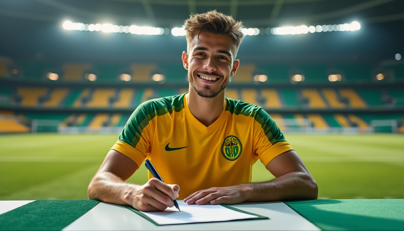un jeune joueur formé au fc nantes franchit une étape importante en signant son premier contrat professionnel avec les canaris.